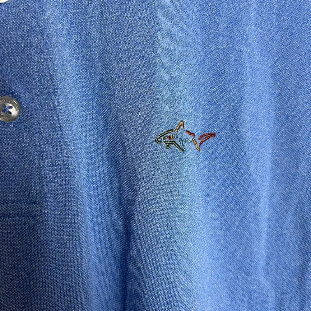 Greg Norman Men's L Polo Shirt Blue Golf Short Sleeve Shark‎ Play Dry Embossed